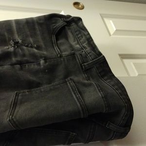 17 Vintage High Rise  Heavy Wt with stitched rip. Dark Grey/Black Denim Pants